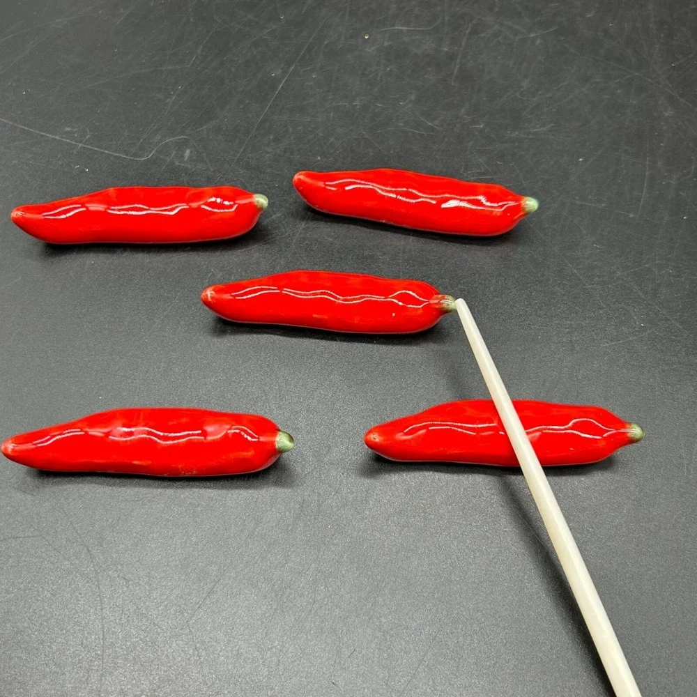 Chopstick Rest Holder Red Pepper Ceramic‎ 5 Piece Set Sushi